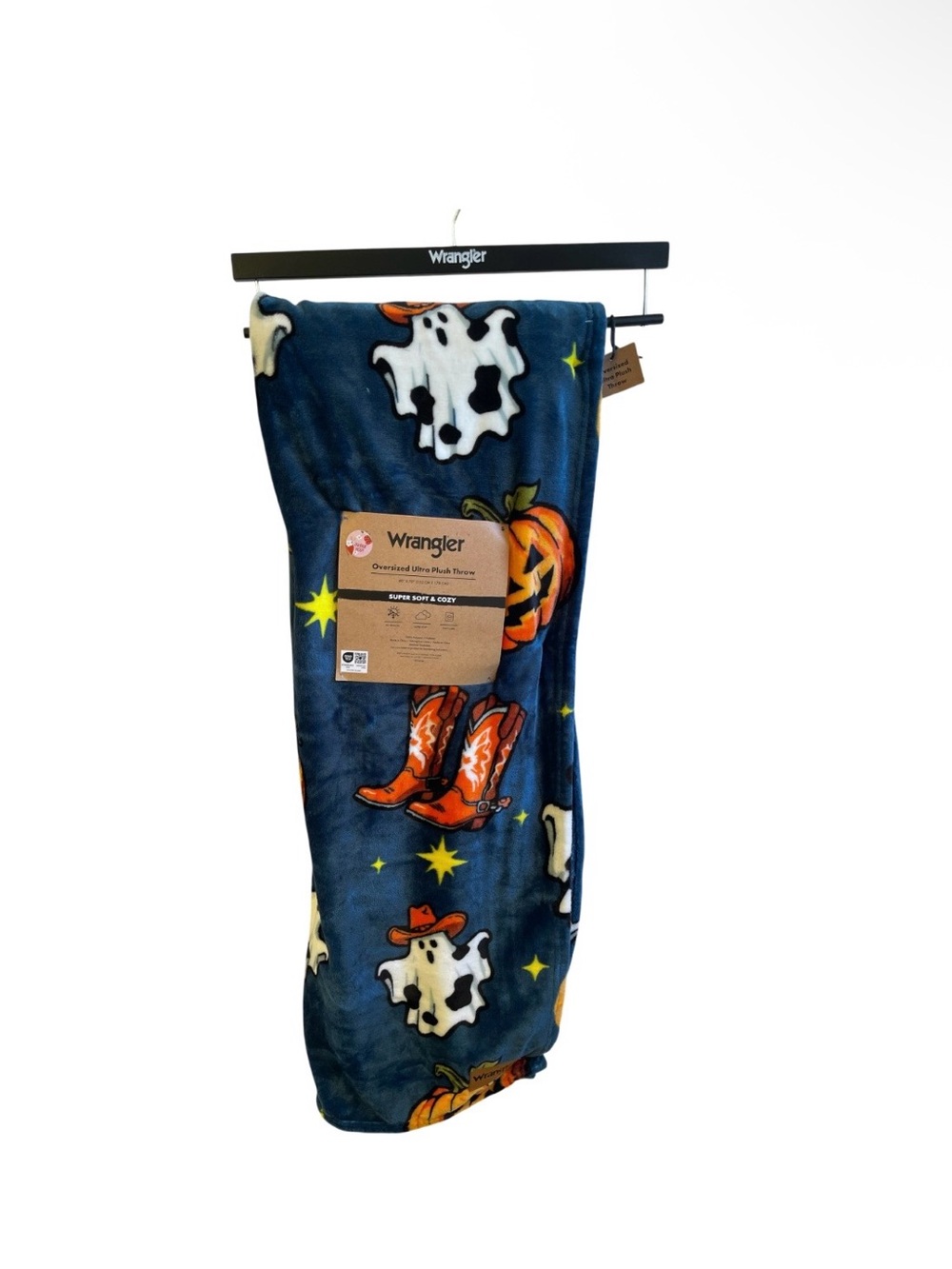 Wrangler Oversized Ultra Plush Halloween Ghost Pumpkin & Boots Blanket - NWT **